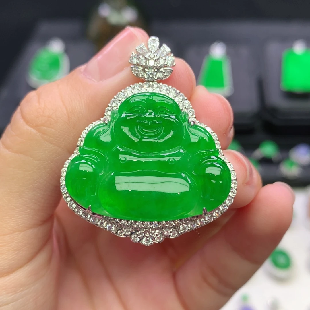 翡翠18K金镶嵌吊坠(不含链)