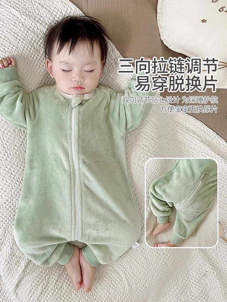 婴儿睡衣秋冬款保暖睡袋男宝宝小月龄冬季珊瑚绒冬天连体衣服冬装