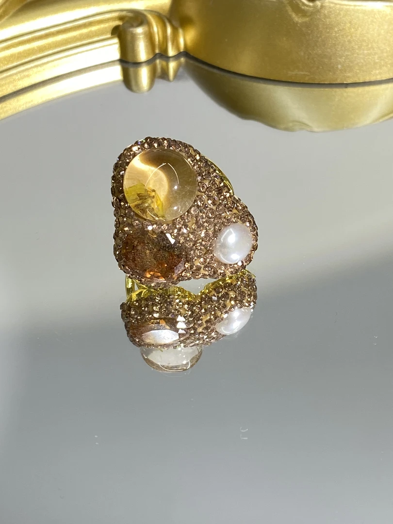 铜合金合成锆石戒指 TTSD 卡其色时尚潮流百搭款戒指 8228