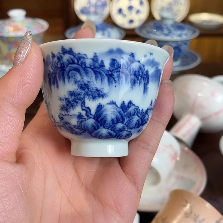 全手工山水青花主人杯