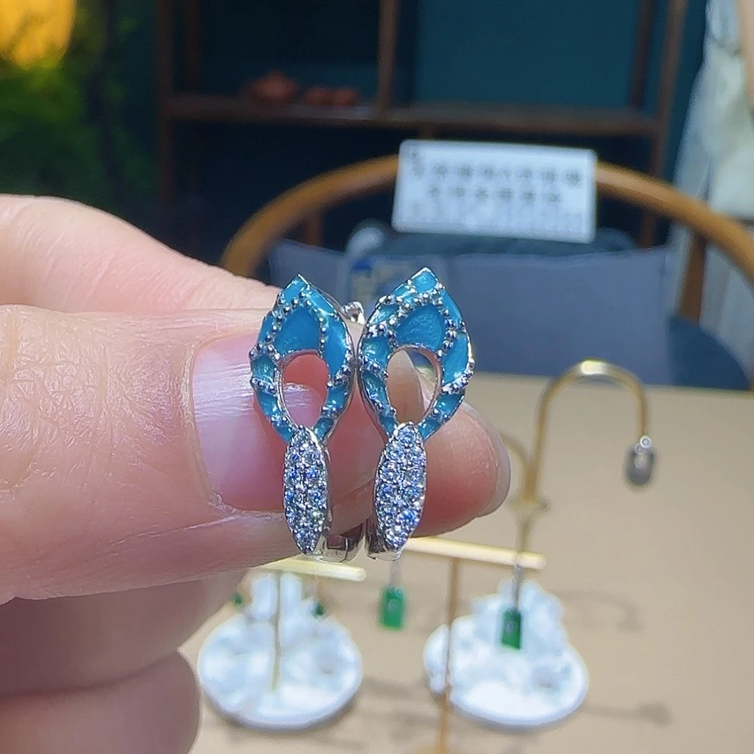 银S925镶嵌翡翠耳饰天然缅甸a货翡翠