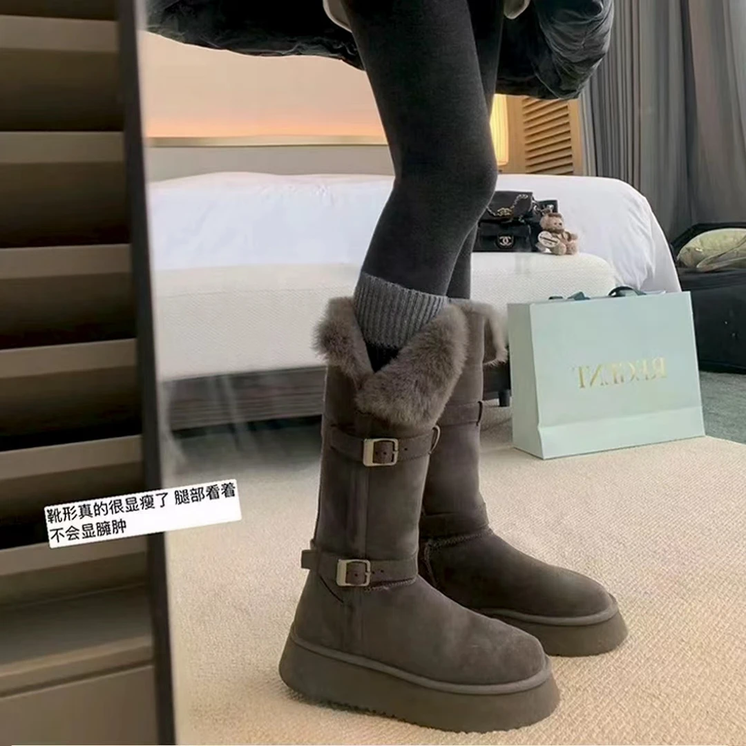 【现货+运费险】雪地靴2025冬季新款搭扣中筒女加厚棉鞋