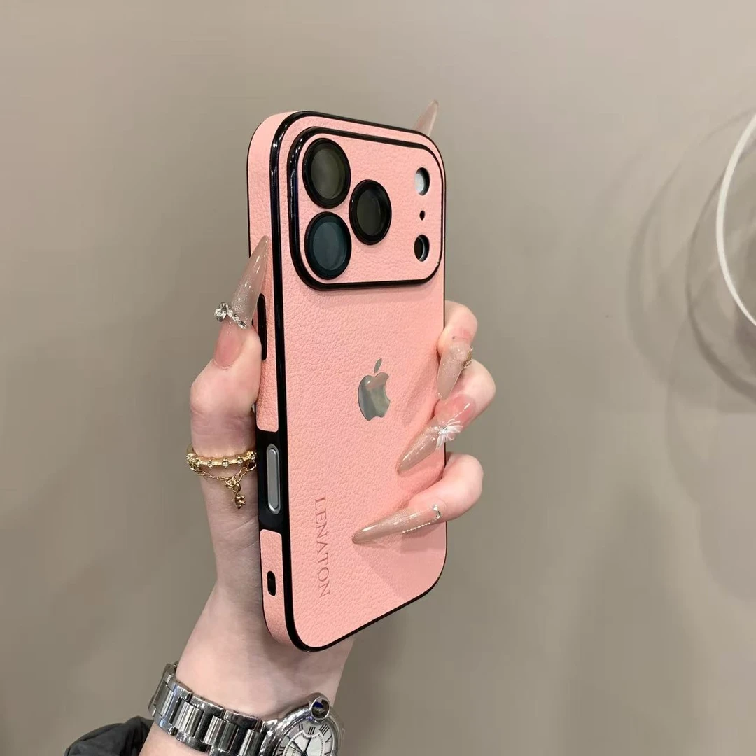 新款高档皮革纹字母适用iPhone17promax手机壳16pro高级感15/14全