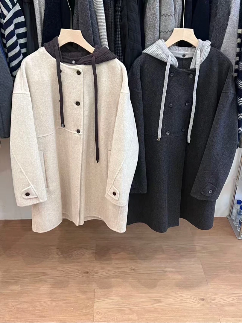 ZHANG&AX 复古经典休闲连帽羊毛大衣外套9688