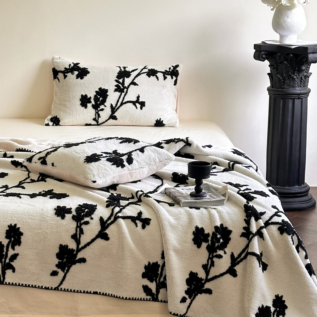 2025新款【墨枝花叙】大提花/生活沙发毯子/客厅休闲高定午睡盖毯。