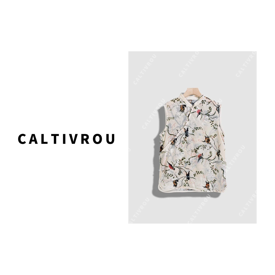 Caltivrou时尚无袖立领盘扣绣花气质小衫-Y17576
