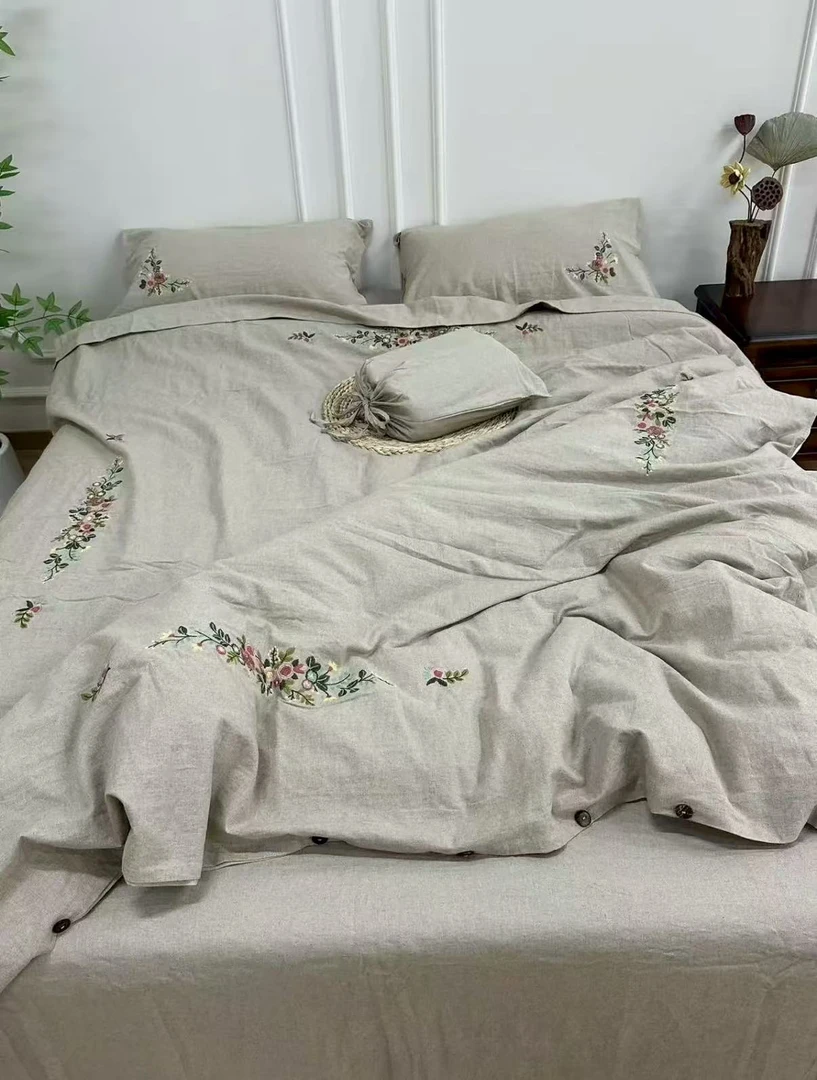 {有禾麻品} 繁花似锦 高端罗布麻刺绣四件套