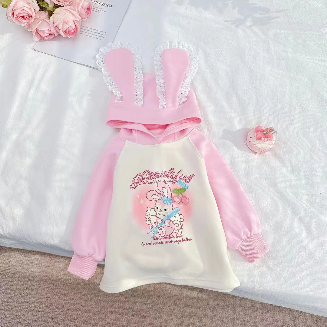 【Dannirabbit】*蕾丝兔耳朵+时尚百搭+可爱大方*女童卫衣 D-W381