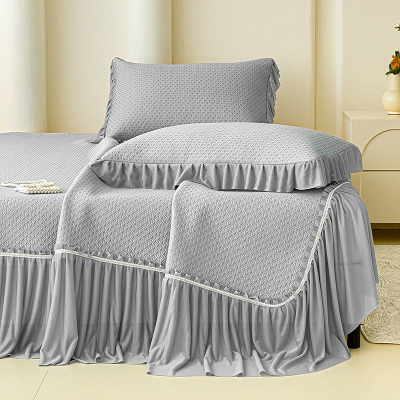 高品质夏天专用加厚凉感冰豆豆冰丝凉席三件套床裙款冰丝软凉席子