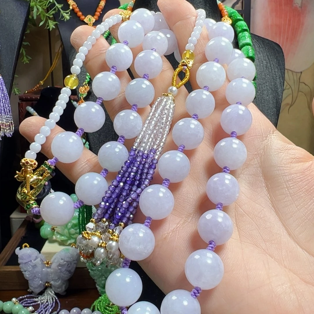 翡翠未镶嵌毛衣链紫项链