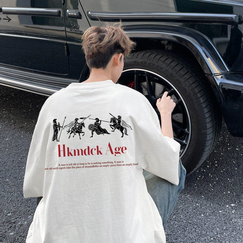 宽松拉德ol短袖t恤男新款潮牌男士男装男款体恤黑色夏季纯黑t恤男