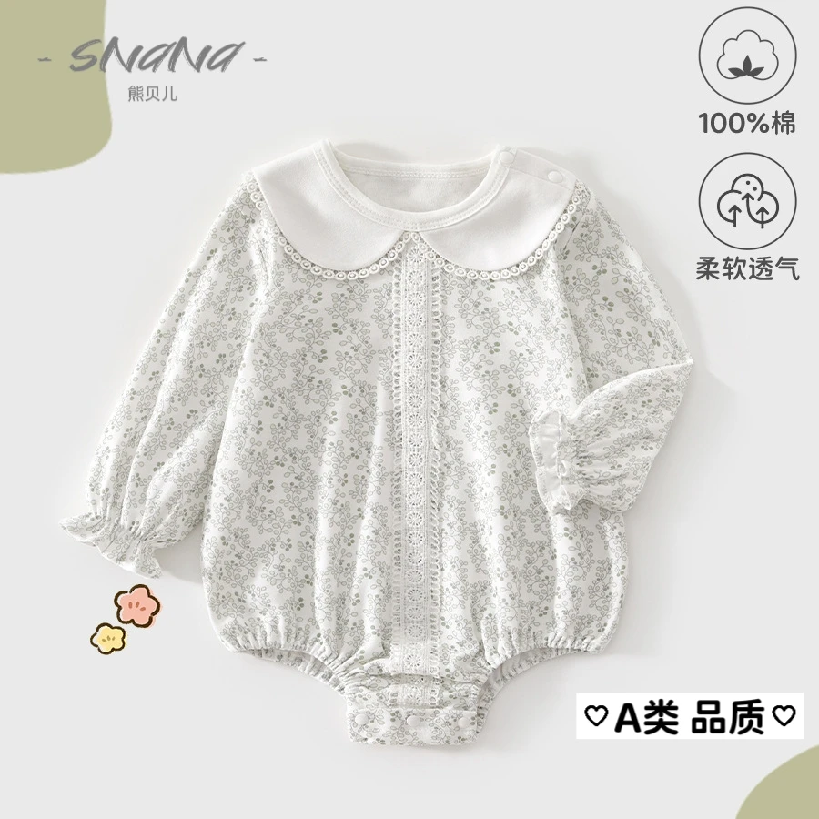 女宝包屁衣a类棉甜美森系洋气新生儿婴儿女宝宝公主包屁衣春季款