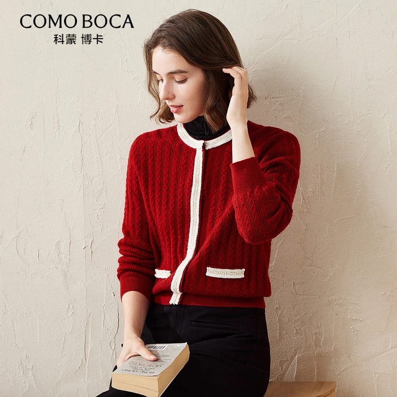 24新款绞花气质长袖小香风纯羊绒衫KSS1642