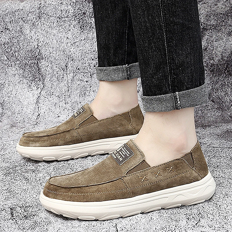 春季新款男士乐福鞋透气男鞋圆头厚底休闲鞋防滑一脚蹬帆船鞋