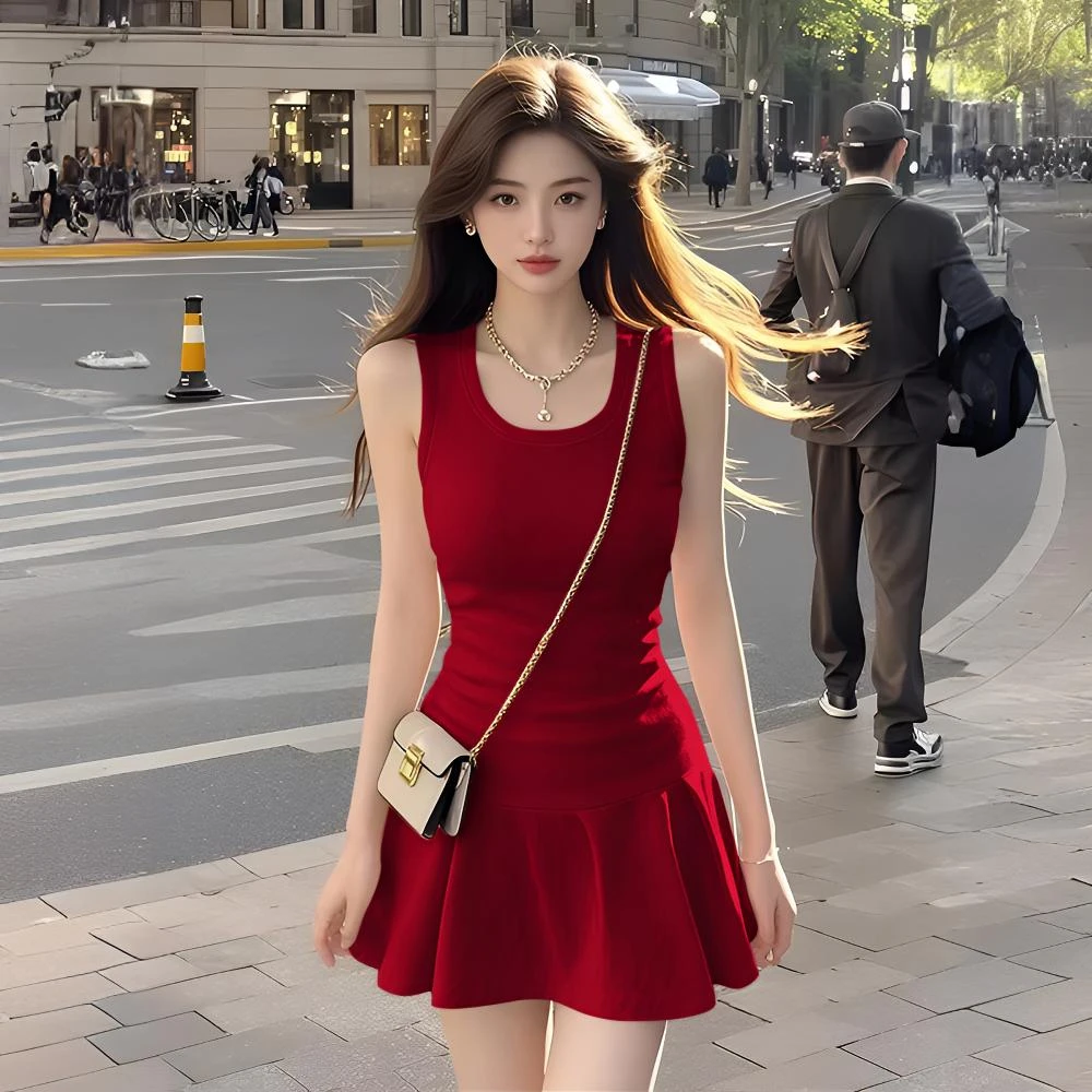 夏季新款性感无袖裙子小个子背心连衣裙女修身气质高级感A字短裙