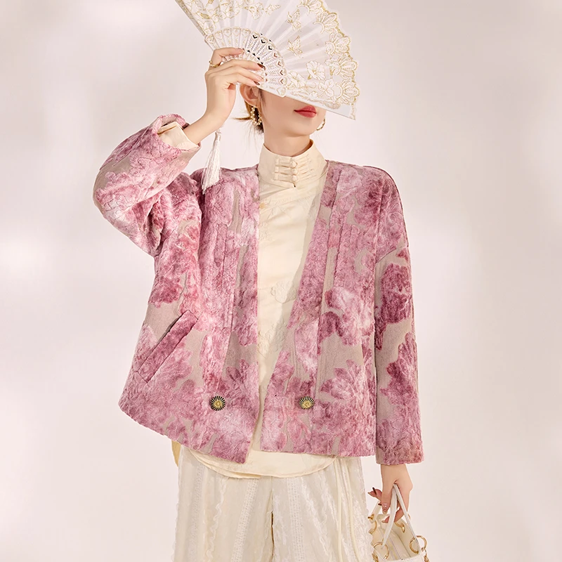 2025新中式高端气质设计感上衣新款国风宽松高级感V领外套女M9207