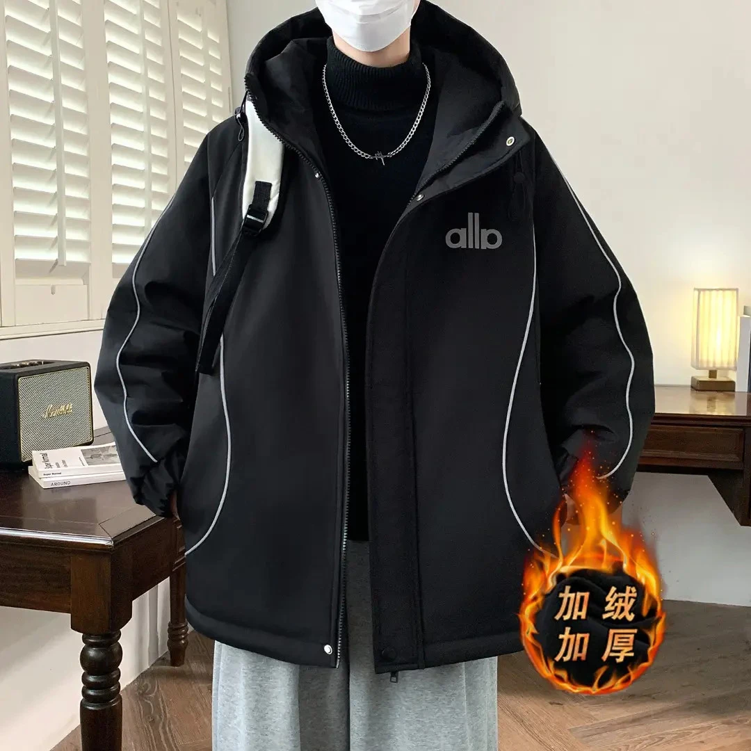 啄木鸟学生夹克加绒加厚保暖外套青少年连帽冲锋衣宽松棉衣棉服男