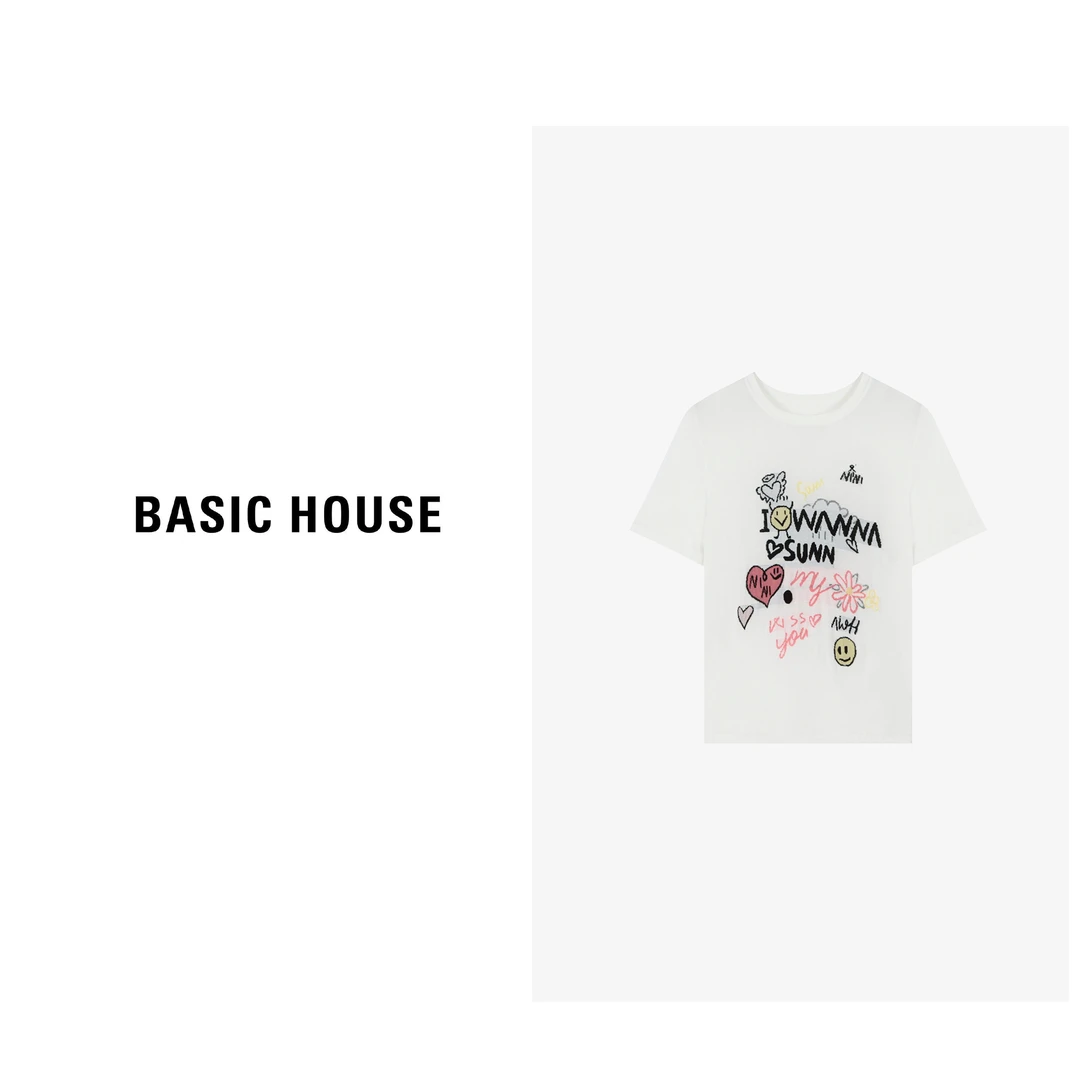 Basic House/百家好休闲夏季春夏宽松印花针织衫-B0624B5Z592