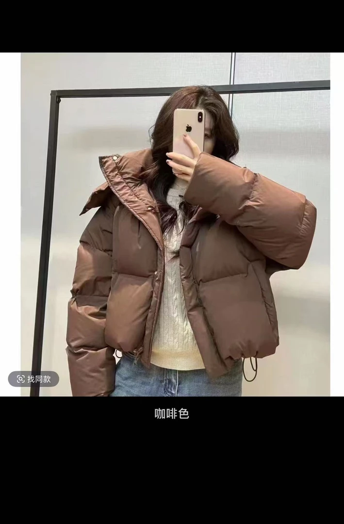 新款东大门小众冬季羽绒服女短款连帽小个子加厚面包服白鸭绒外套
