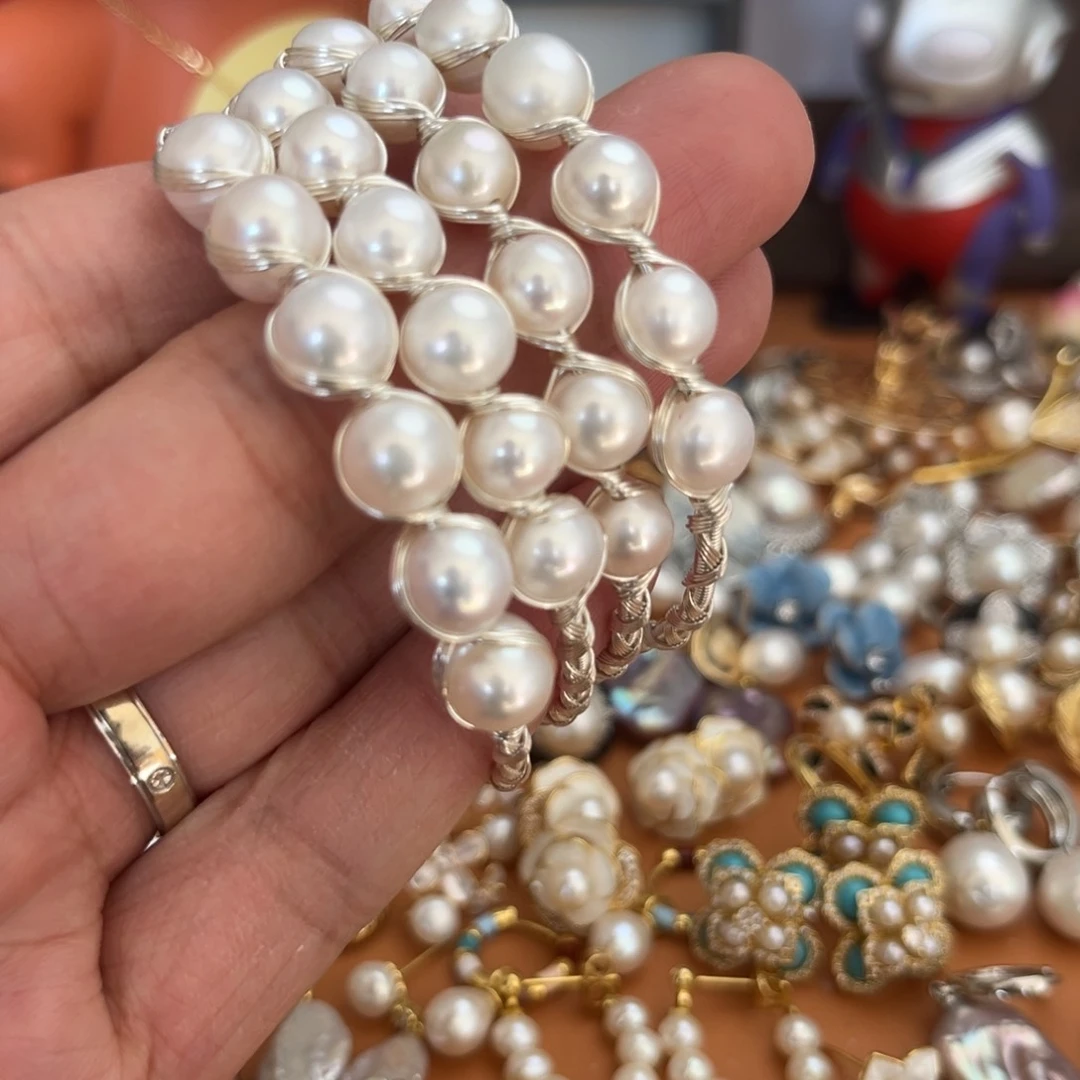 淡水珍珠钛钢颈饰手镯绕丝