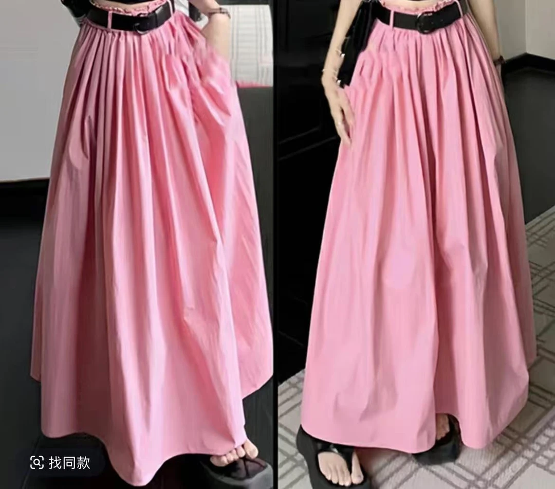 【F6875】 【不带腰带】 长裙A字裙法式夏装休闲显瘦A型连衣裙半身裙