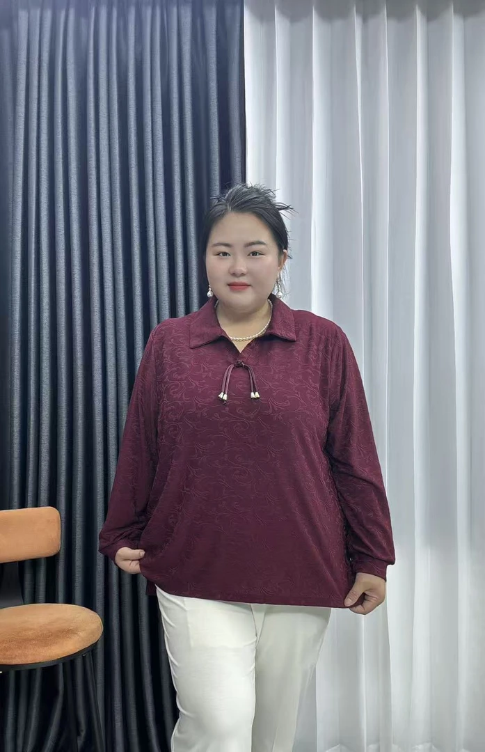 120-251斤秋季加肥加大中老年翻领洋气织花衬衫洋气减龄遮肉女装