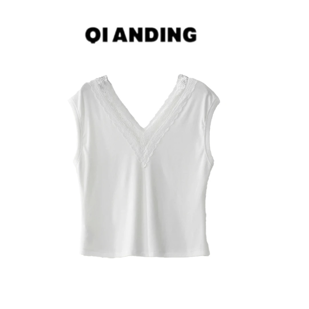 JZ【v领蕾丝坎肩】刺绣蕾丝少女感显瘦舒适时尚百搭背心JZ25316