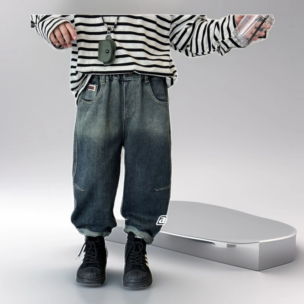 儿童装男童秋装裤子长裤新款春秋款中大童男孩秋季炸街牛仔裤