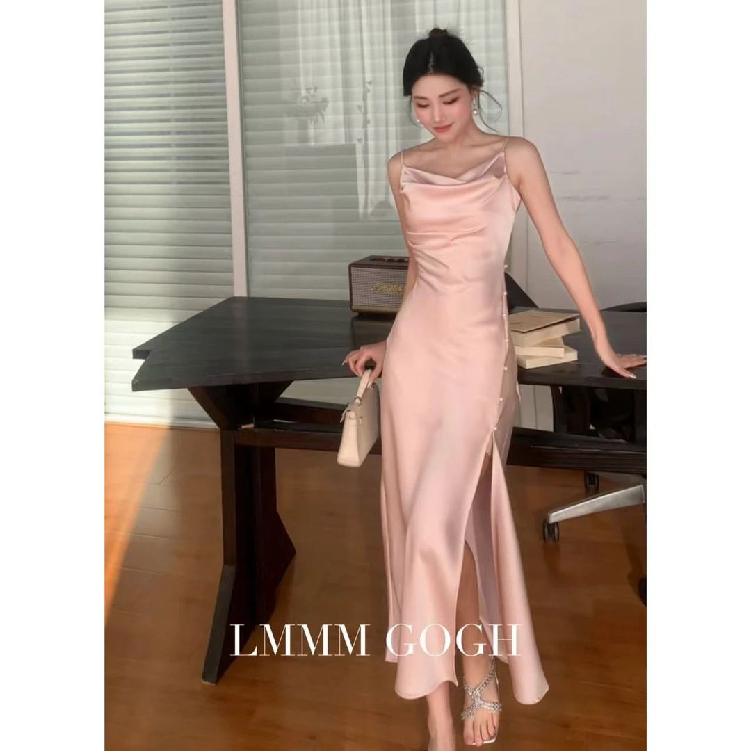 LMMMGOGH05法式气质宴会收腰性感显瘦名媛优雅修身色连衣裙