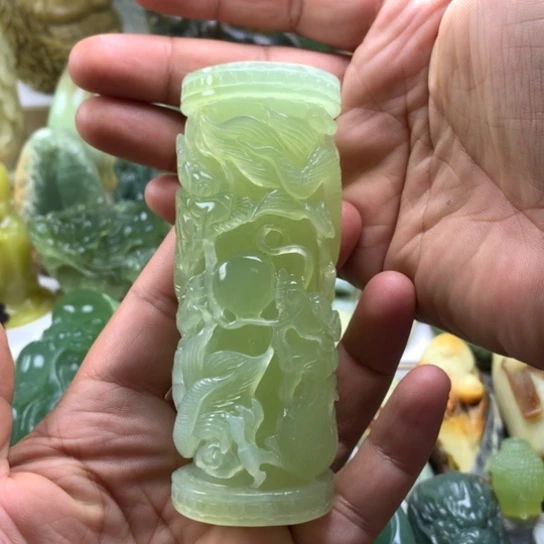 暮***霭蛇纹石玉未镶嵌岫玉手把件