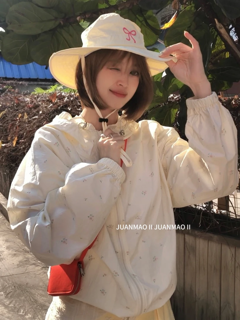 【夏季寻光】韩系设计感减龄时尚休闲抽绳防晒帽衫显瘦百搭上衣女
