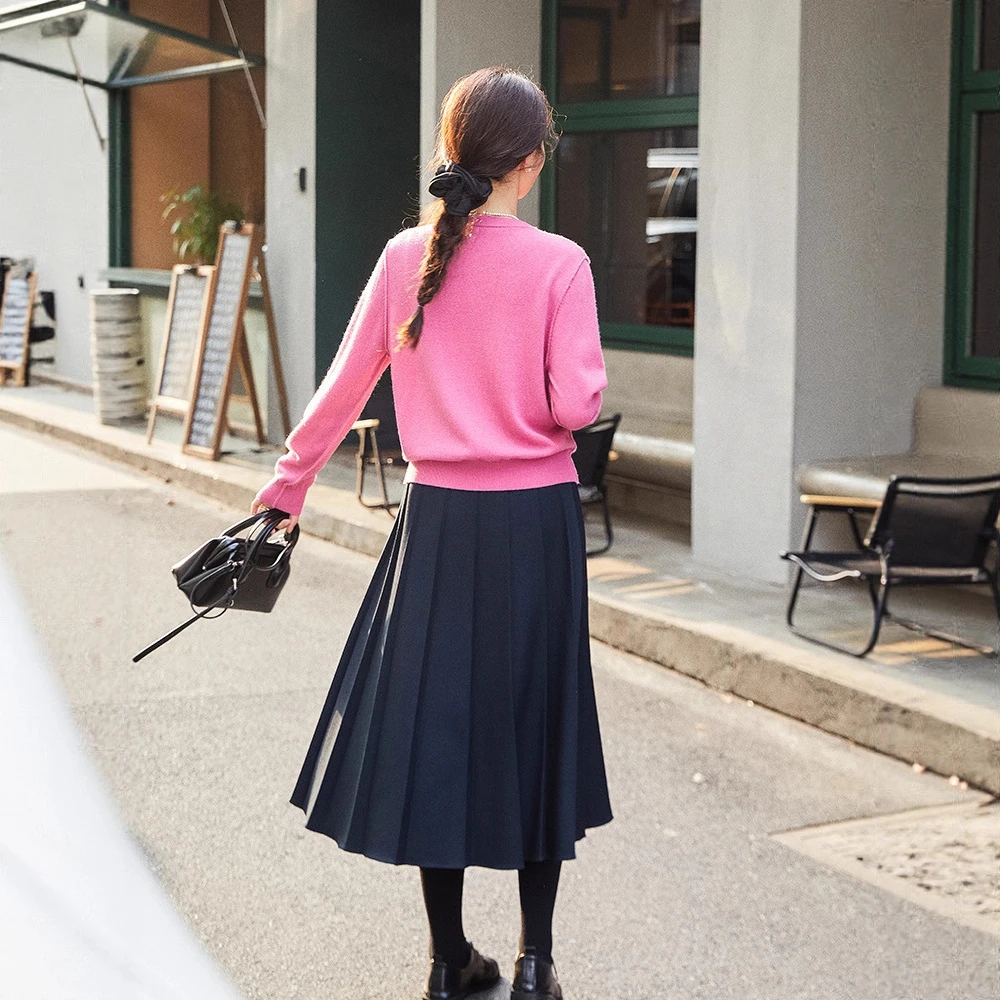 今日知何-毛边miu风撞色假两件纯羊毛针织开衫上衣外套女秋冬新款