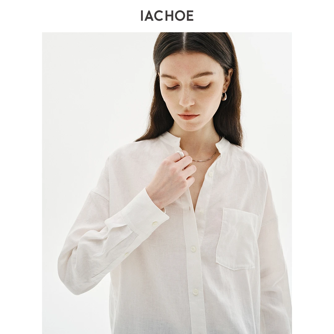 IACHOE圆领全亚麻衬衫3561504012