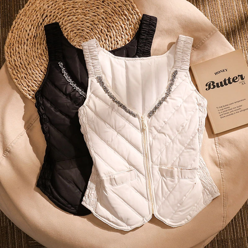 钢珠羽绒小马甲纯色背心女2025新款外穿轻薄保暖秋冬外搭叠穿上衣
