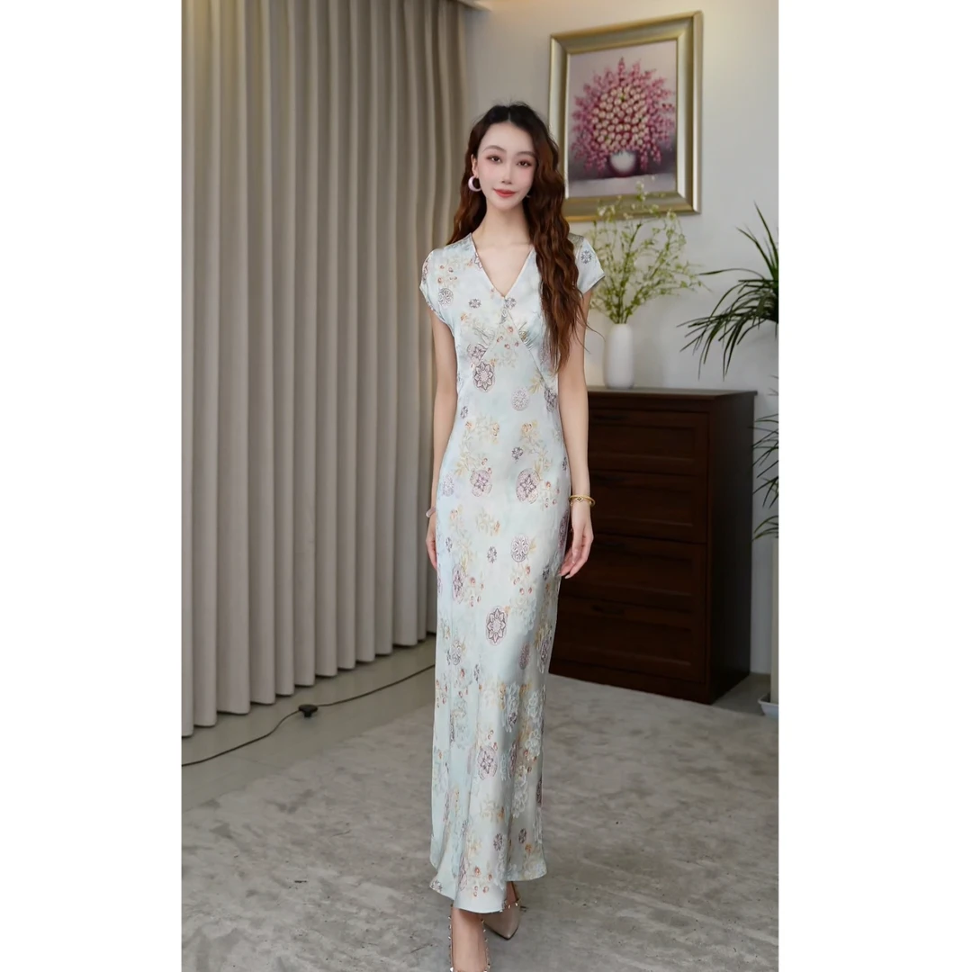 Hangsixiang.小爽【清漪】香云纱斜裁连衣裙75578