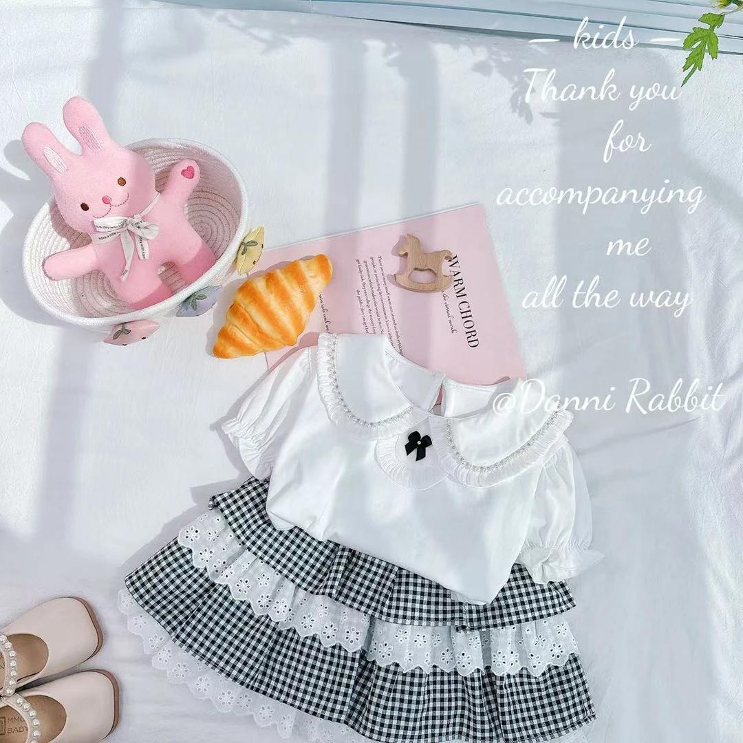 【Dannirabbit】*珍珠翻领+蕾丝花边*女童套装 X-866