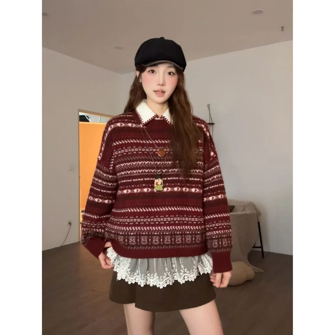 VGVL毛衣秋冬加厚复古慵懒感费尔岛套头毛衣50295