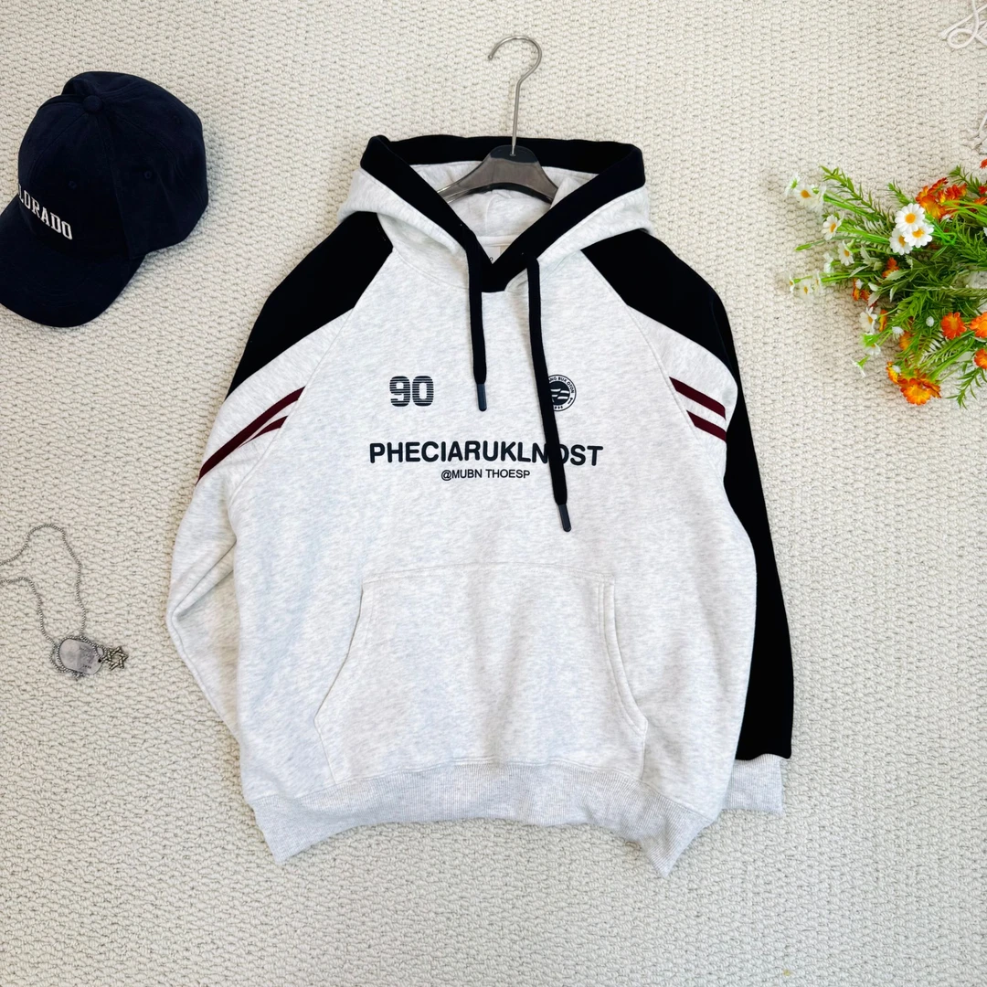 数字字母加绒拼接款连帽卫衣1027