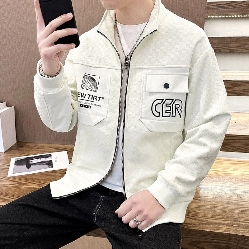 2025年新款高端休闲时尚翻领春装男士外套潮流百搭帅气夹克潮8018