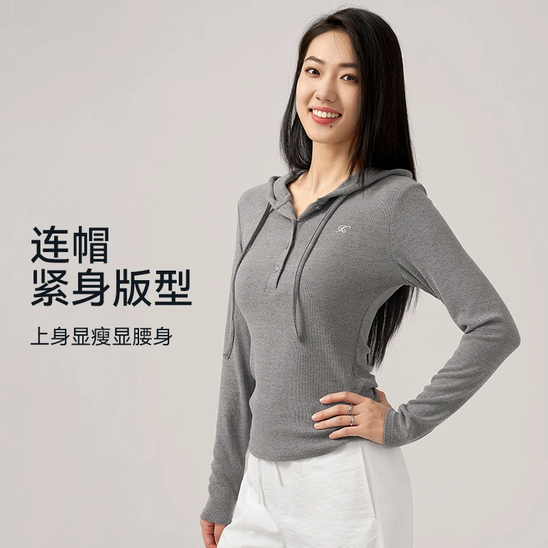 DK运动连帽修身女秋冬百搭休闲长袖T恤高级感瑜伽服6456