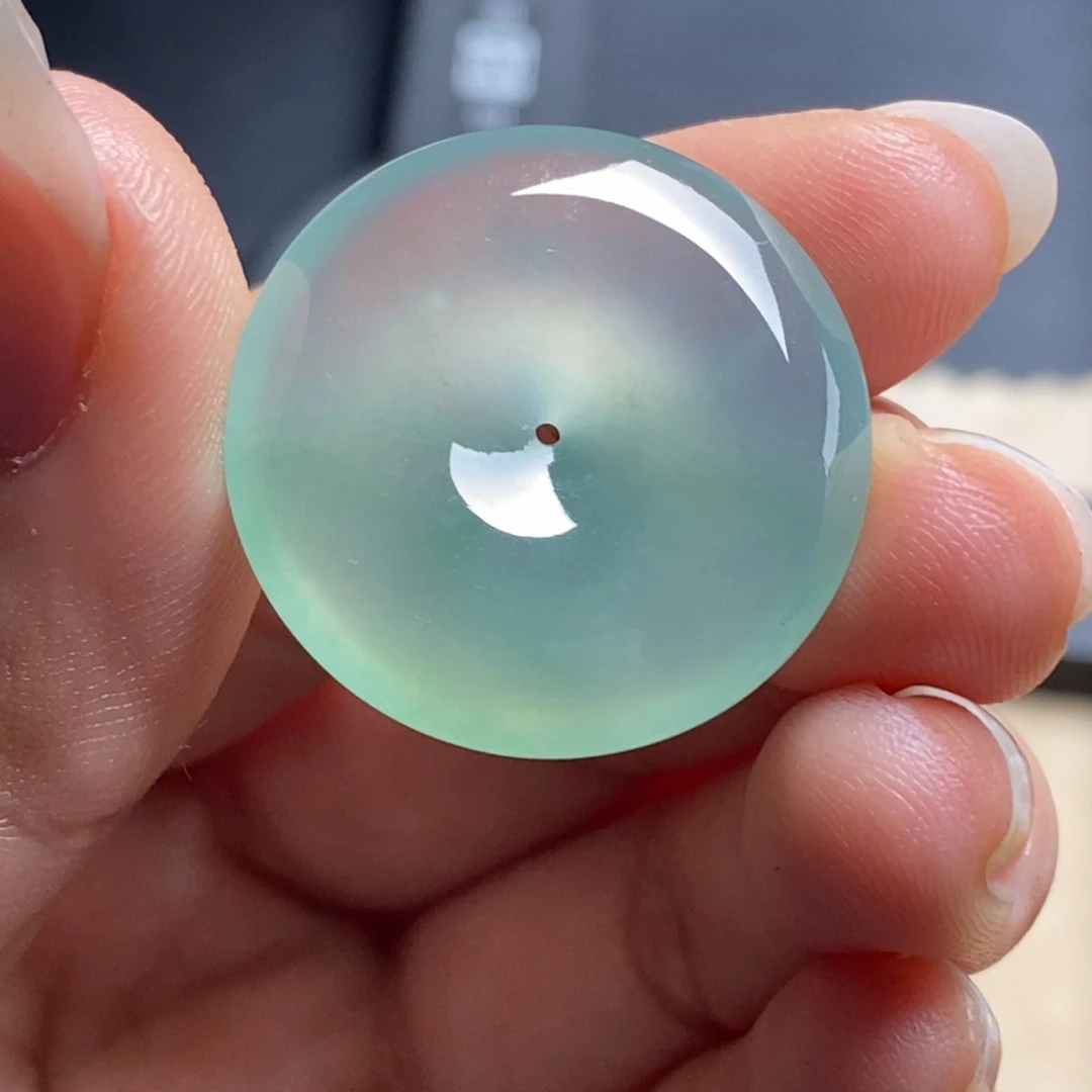 翡翠未镶嵌颈饰高冰晴绿底起胶纯净细腻甜美平安扣25.8-5.8