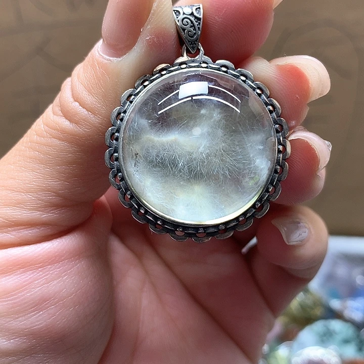 水晶水晶吊坠银S925镶嵌田*