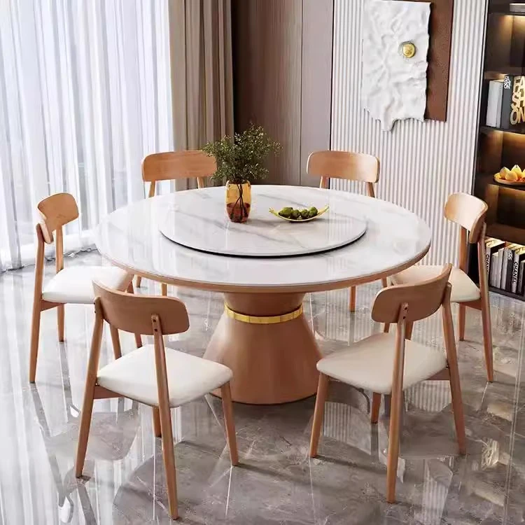 25年新款小蛮腰实木岩板餐桌轻奢可伸缩吃饭桌木纹水桶腰圆桌