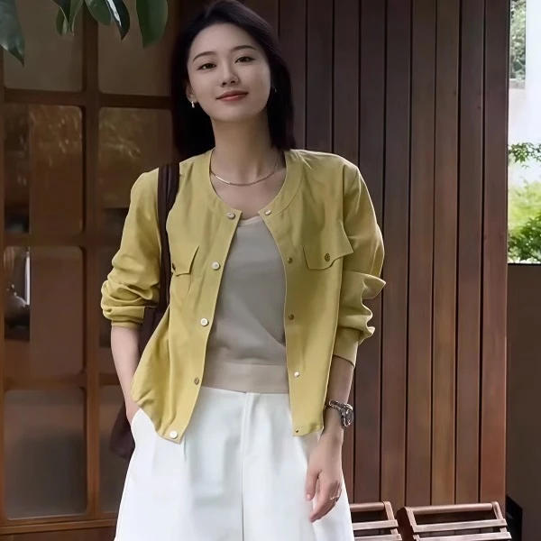 复古黄色薄款气质长袖衬衫女2025夏季新款高级感宽松休闲防晒上衣