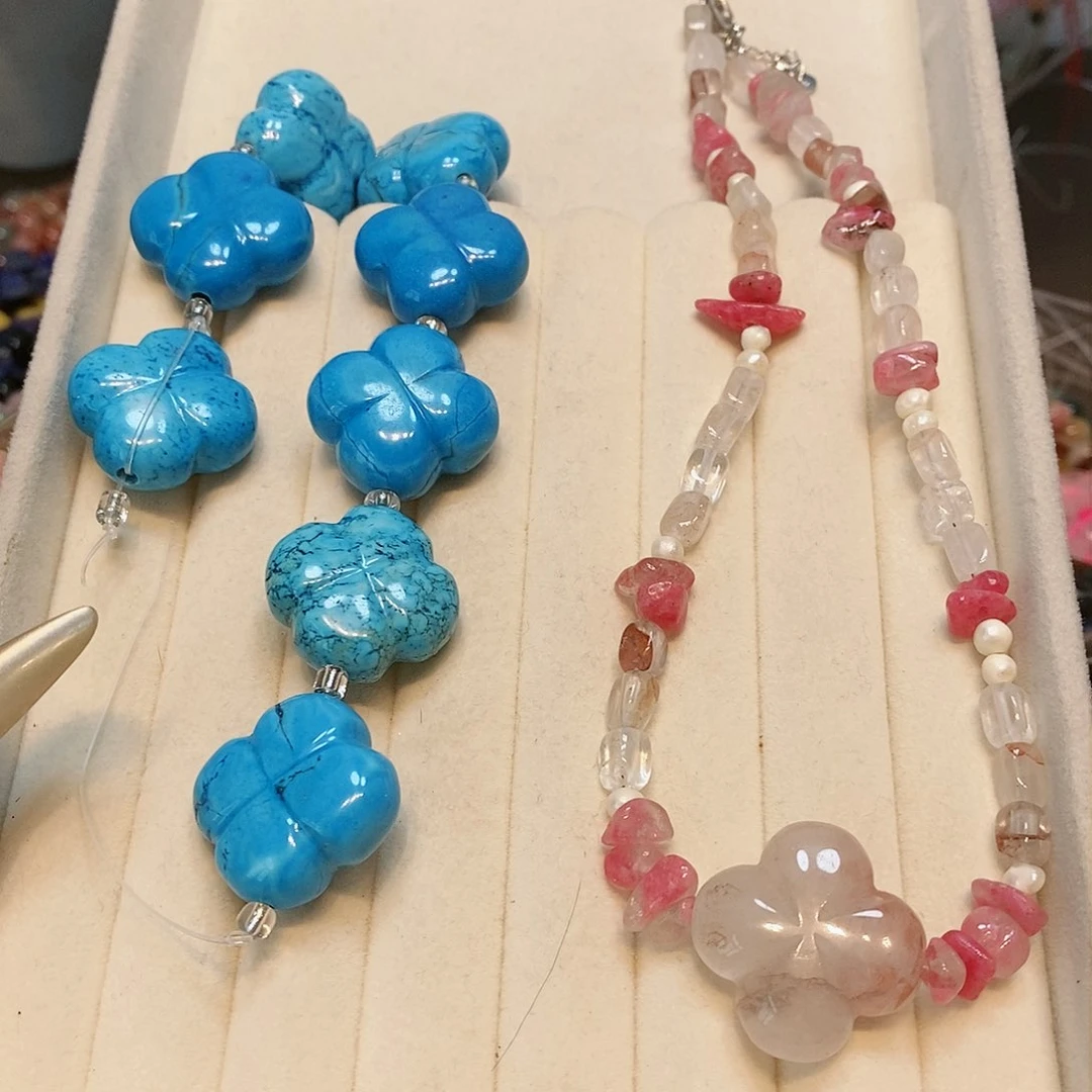 散珠玛瑙/玉髓松石雕刻花短条