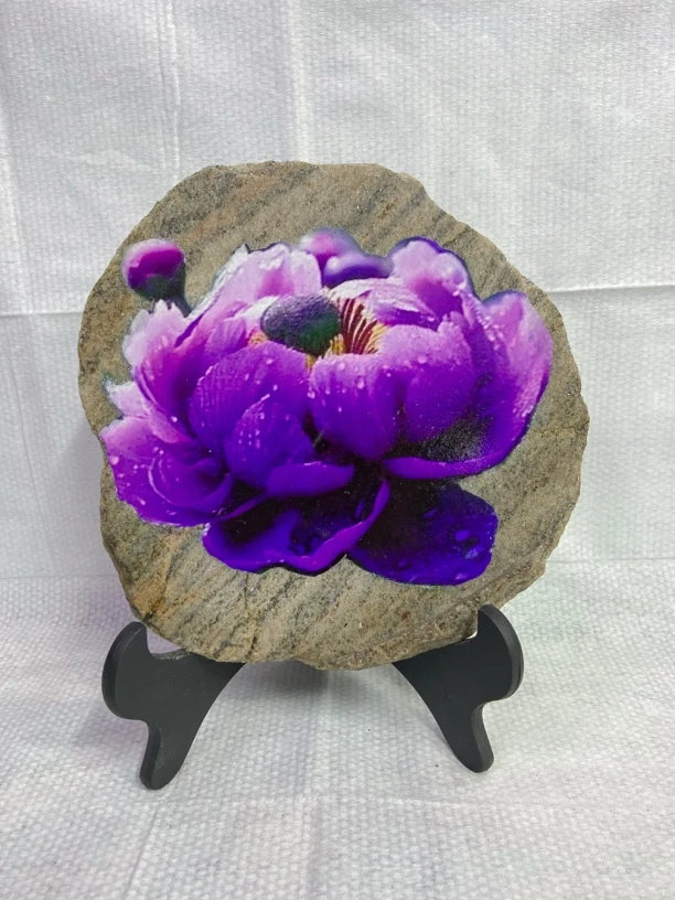 22*21，手工制作石头画，紫色花开,紫气东来，防水不掉色，永久保存