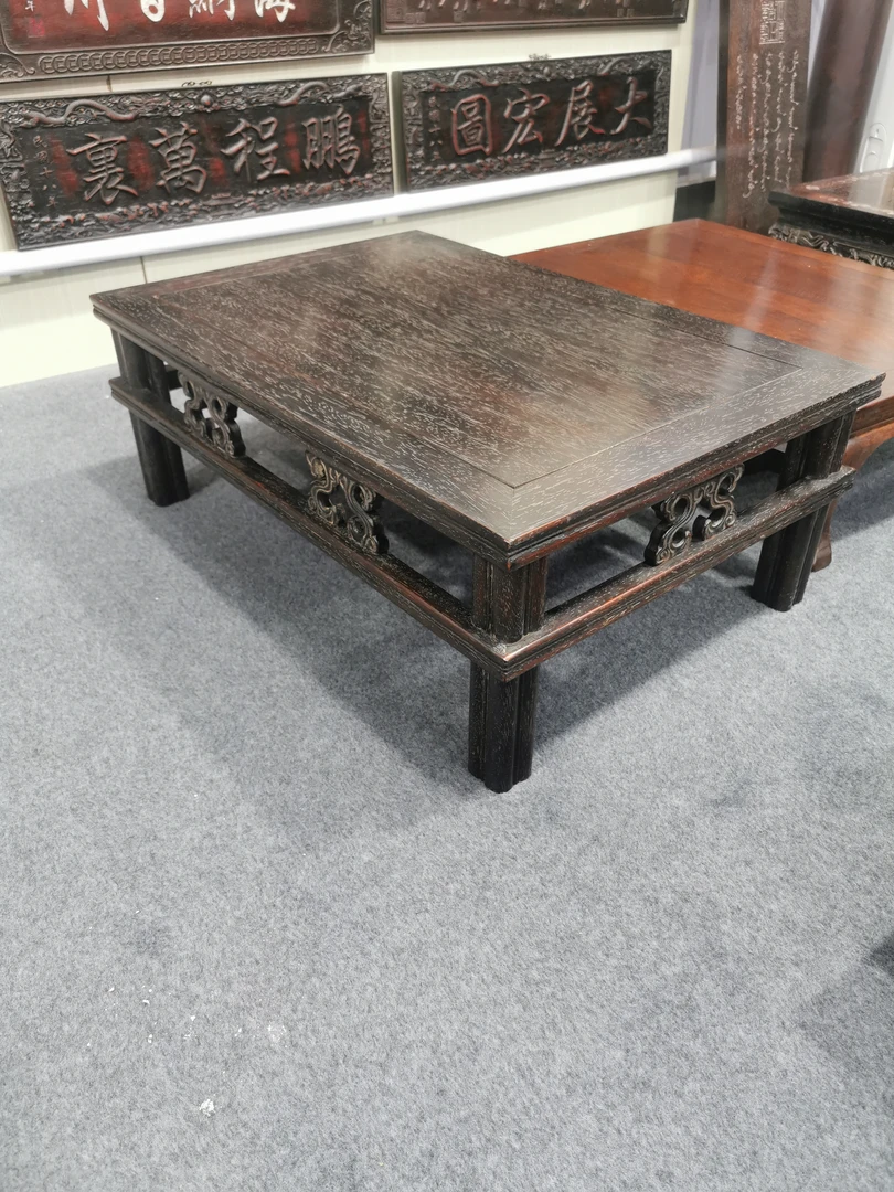 紫檀木镂空梅花腿长方形地桌炕桌