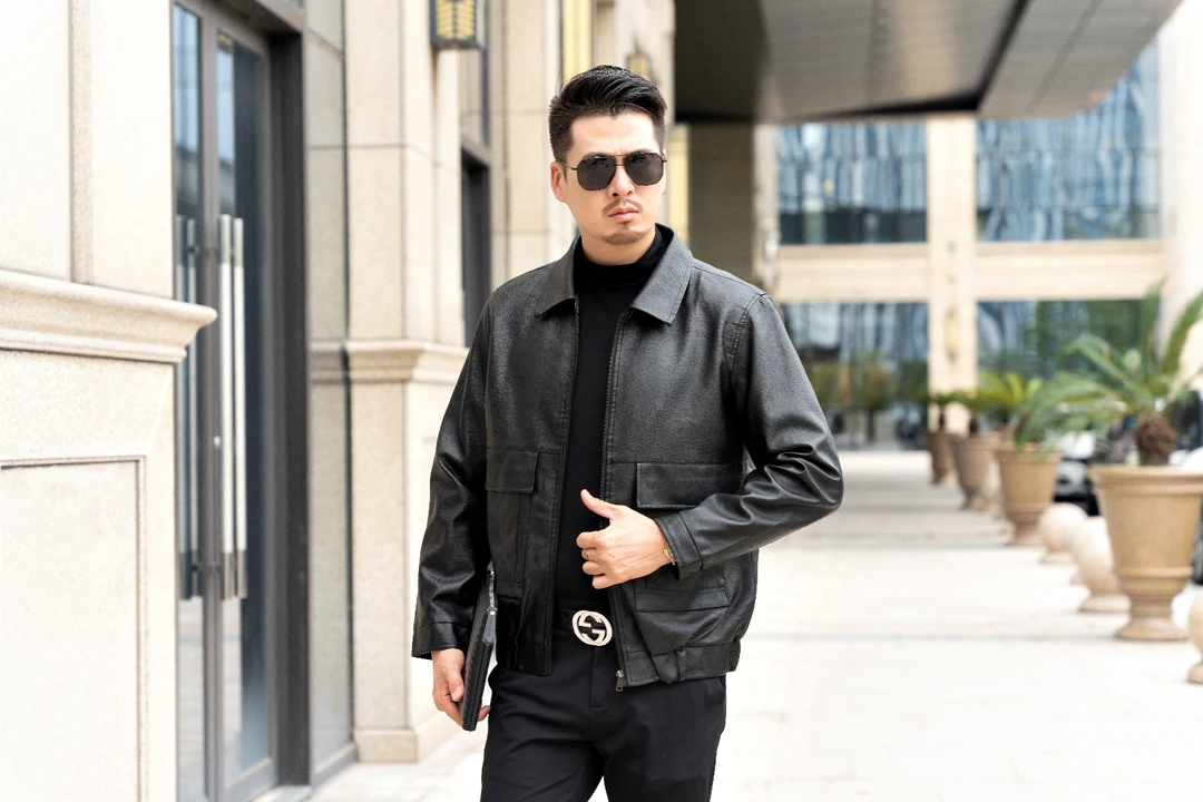 工厂直销男士商务皮衣春秋潮流款时尚休闲短款翻领皮衣-1202