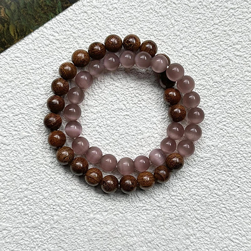 木质手链 扑流萤粉色双层串珠精致简约复古天然渐变百搭手串