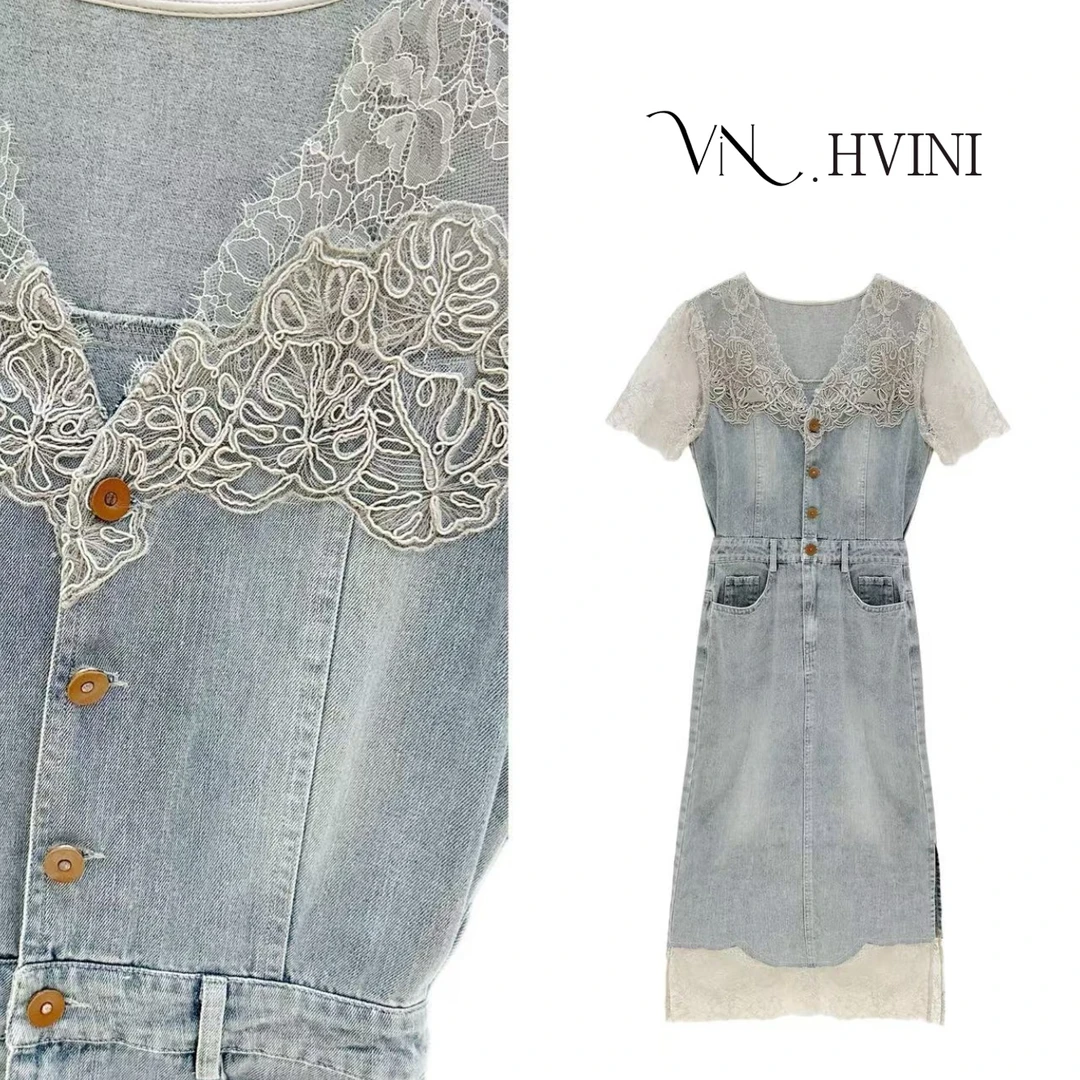【喜结连理】2025春夏新款时尚设计师休闲牛仔连衣裙H2364